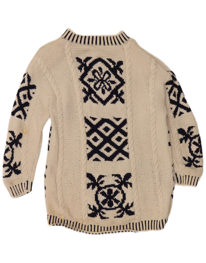Vintage mujer tortuga cuello jersey suéter EU 38 medio apagado blanco geométrico