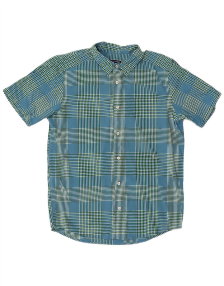 Camisa Patagonia Hombre Manga Corta Azul Medio Cuadros Algodón