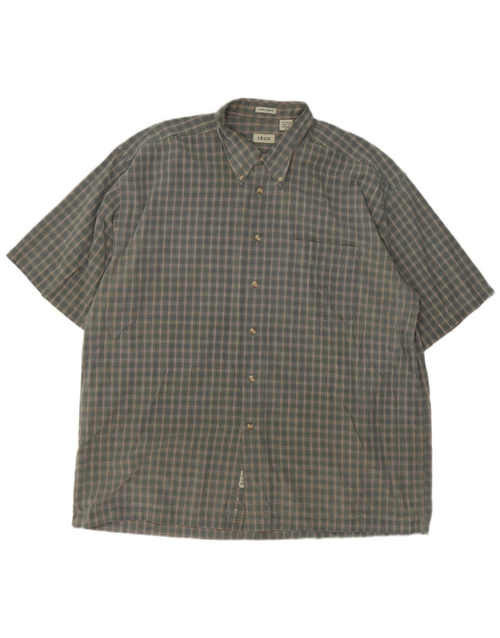 IZOD Camisa de manga corta para hombre XL Algodón a cuadros caqui