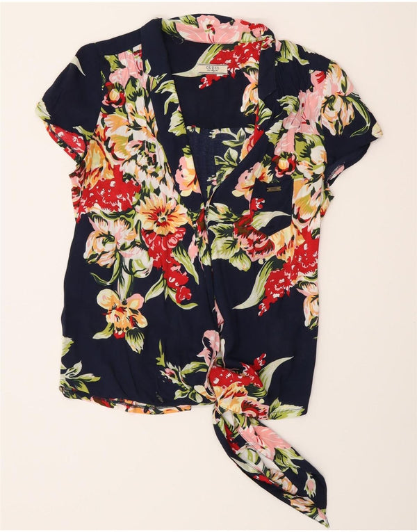 Guess Blusa de manga corta para mujer UK 10 Small Azul marino Floral