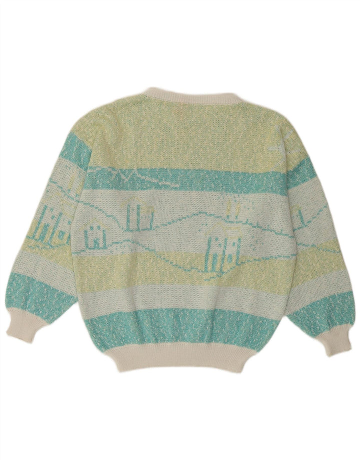 VINTAGE Mujer Barco Cuello Jersey Suéter Reino Unido 16 Grande Multicolor Rayas