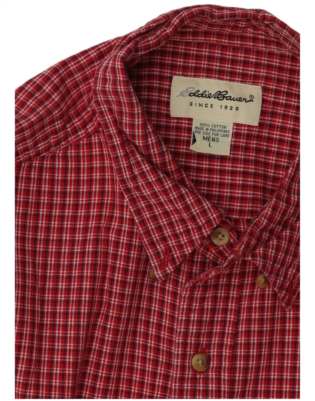 EDDIE BAUER Camisa de manga corta para hombre de algodón a cuadros rojo grande