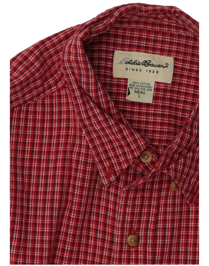 EDDIE BAUER Camisa de manga corta para hombre de algodón a cuadros rojo grande