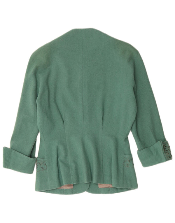 Vintage mujer 3 botones Blazer chaqueta Reino Unido 12 medio verde Paisley