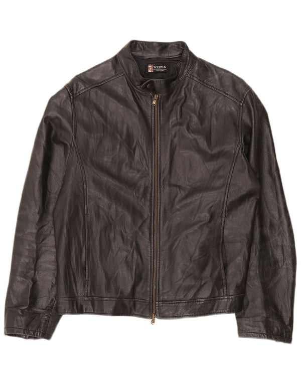 Chaqueta de cuero vintage para hombre IT 48 cuero negro medio