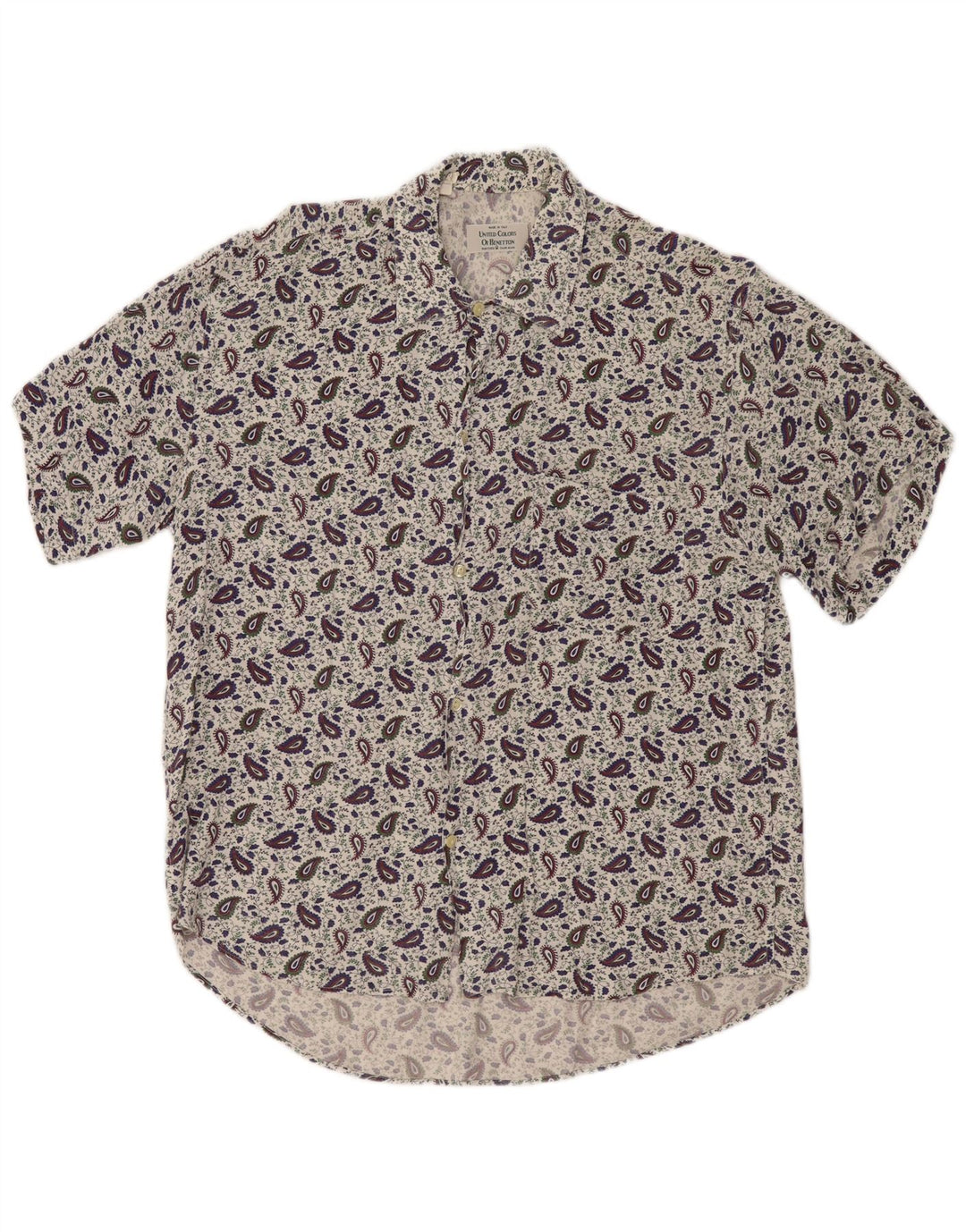 Camisa De Manga Corta Benetton Hombre Small Blanco Paisley Viscosa