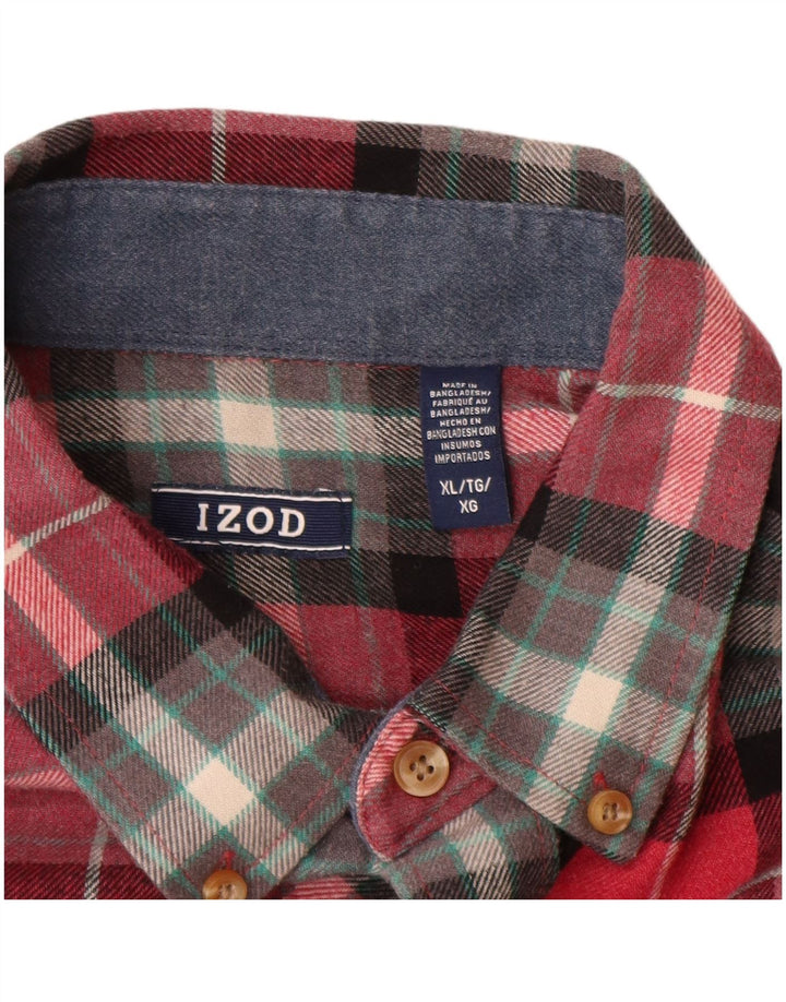 IZOD Camisa de franela para hombre XL Algodón a cuadros rojos