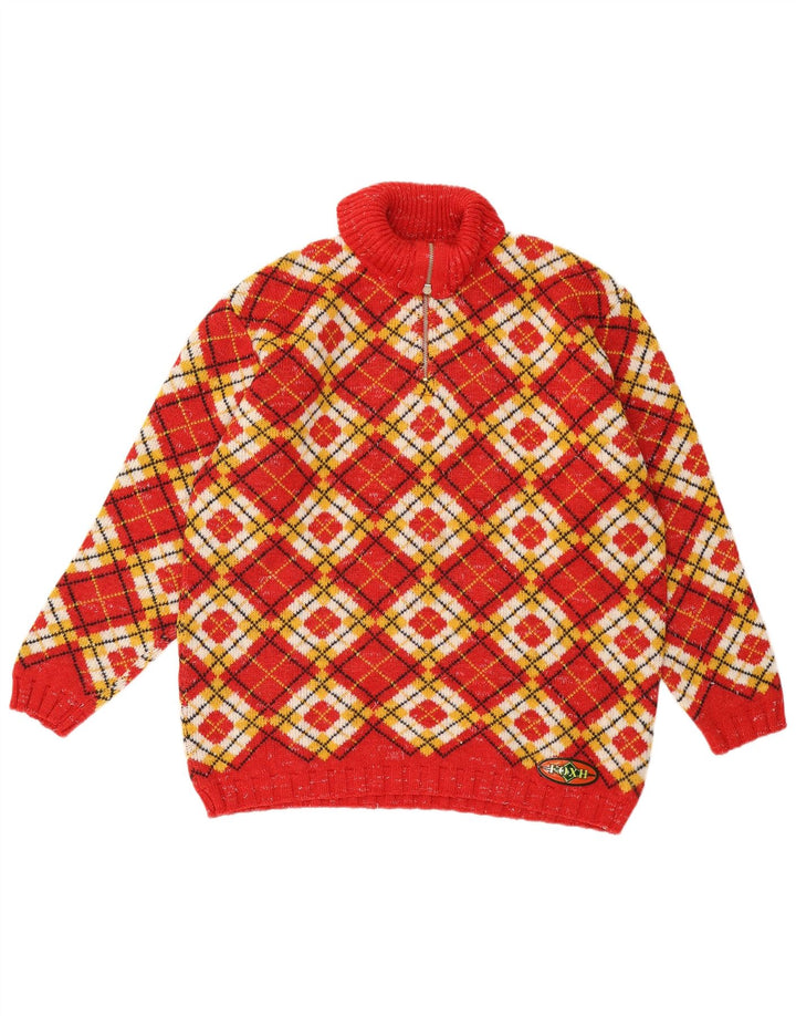 Foxhound - Jersey para hombre con cuello y cremallera, talla XL, lana roja Argyle/Diamond