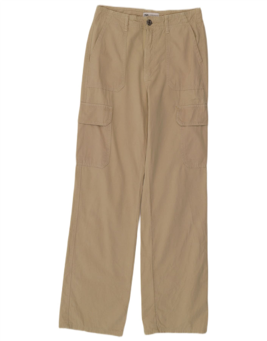 ZARA Mujer Pantalón Cargo Recto De Cintura Alta EU 34 2XS W24 L31 Verde