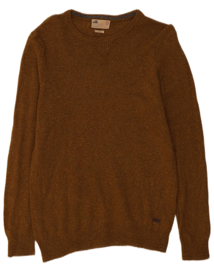 Marks & Spencer Jersey con Cuello Redondo para Hombre de Lana Moteada de Color Caqui Grande