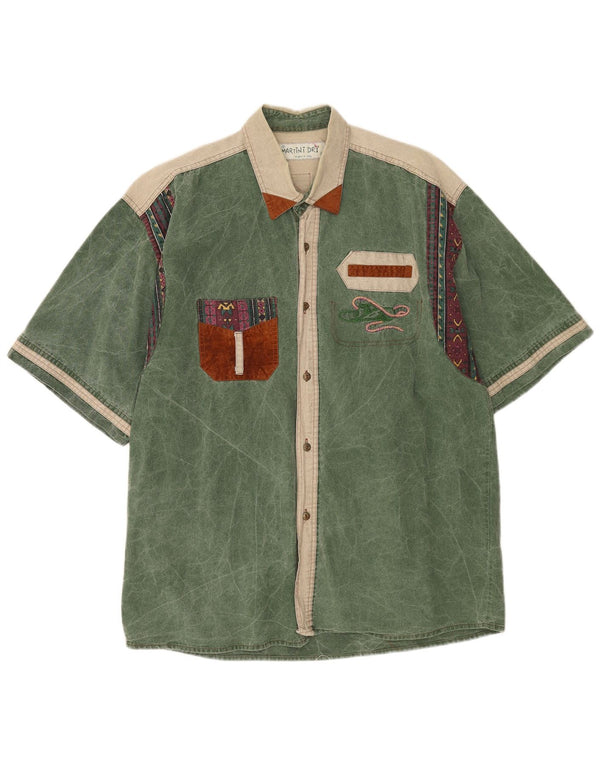 Martini Dry - Camisa de manga corta para hombre, algodón color block, color verde grande