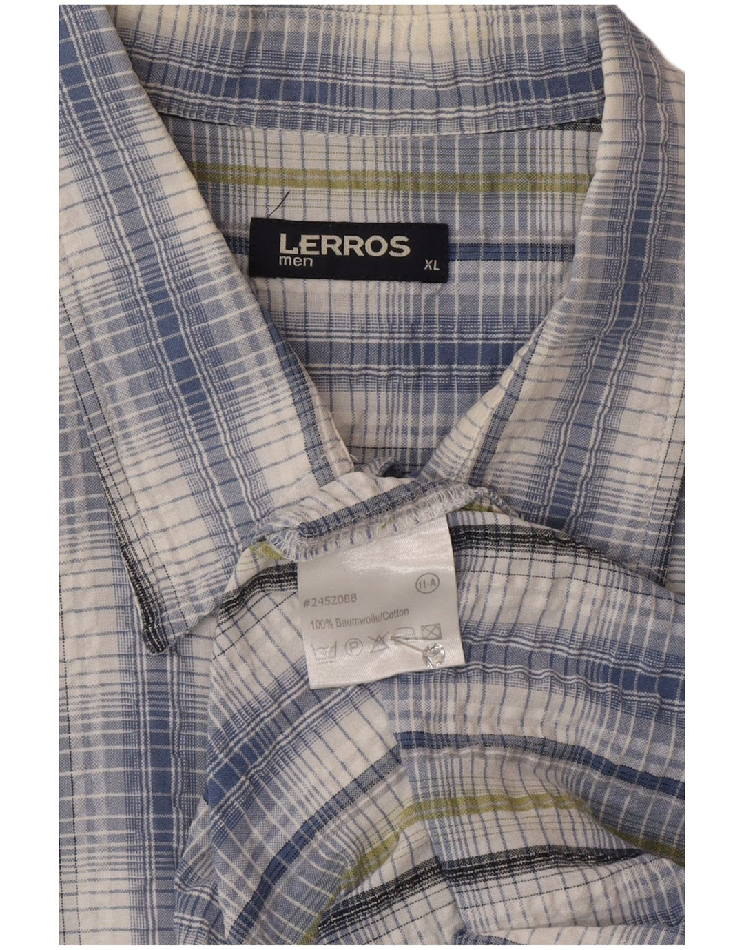 Lerros Hombre Manga Corta Regular Fit Camisa XL Azul Cuadros Algodón