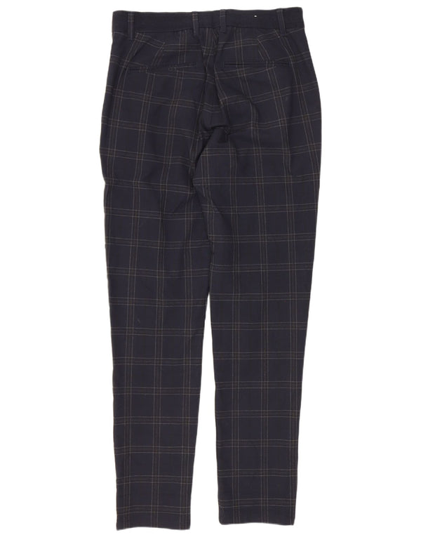 Zara Mens Slim Chino Pantalones Pequeño W30 L29 Azul Marino Cuadros Poliéster