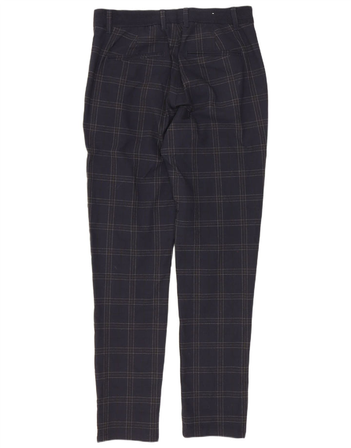 Zara Mens Slim Chino Pantalones Pequeño W30 L29 Azul Marino Cuadros Poliéster