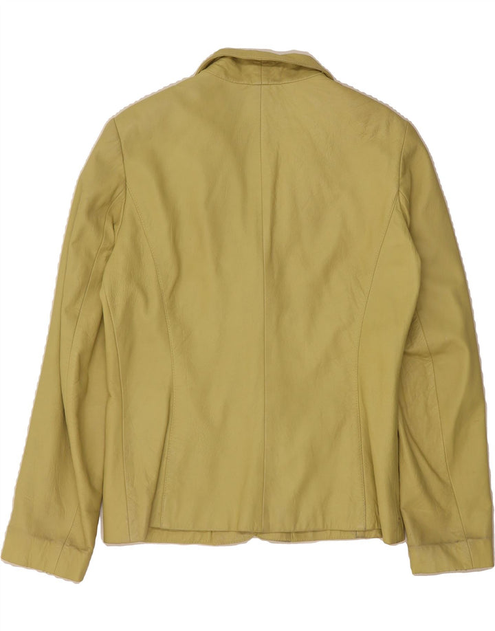 LAURA ASHLEY Womens 3 Button Blazer Jacket UK 14 Medium Yellow Leather Vintage Laura Ashley and Second-Hand Laura Ashley from Messina Hembry 