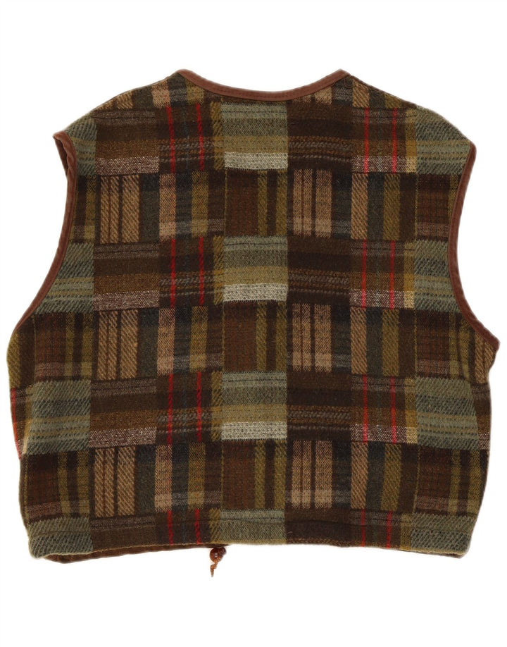 Vintage hombres ante chaleco grande marrón patchwork cuero