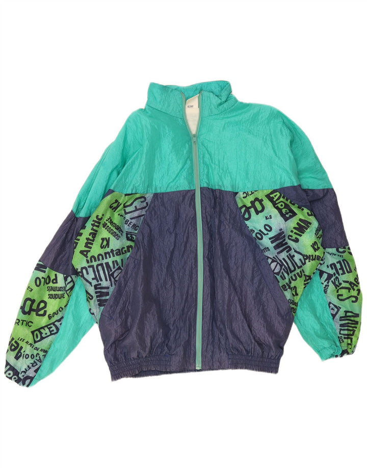 Vintage hombres oversize chándal top chaqueta XL azul marino colorblock
