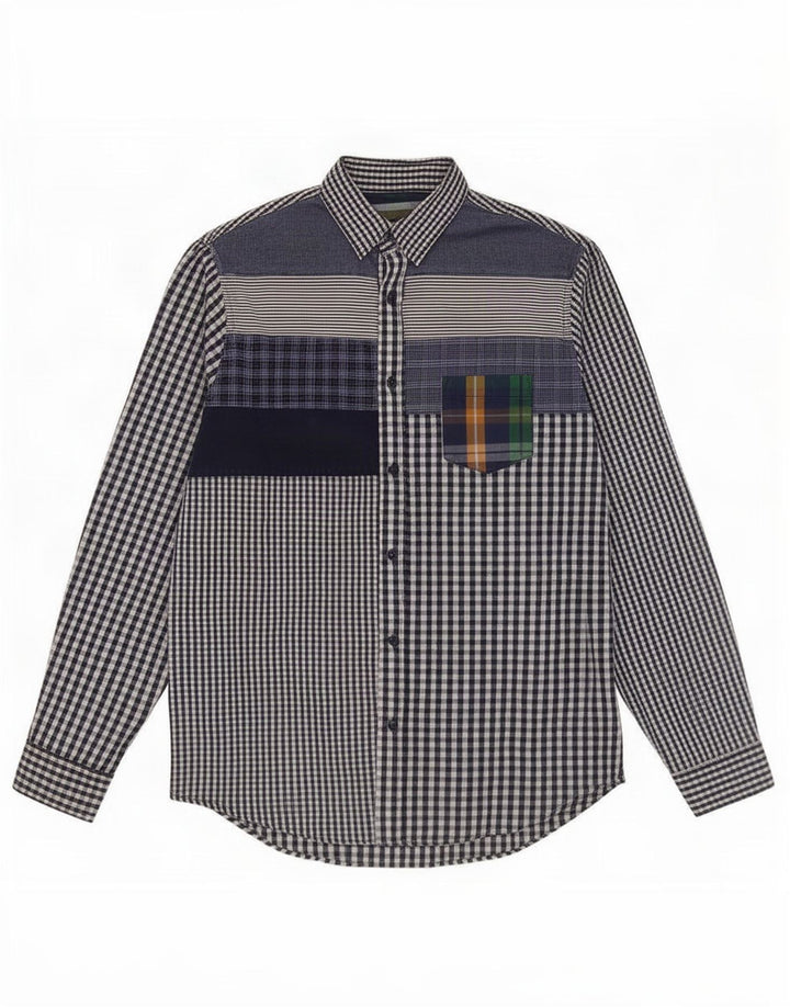 Camisa Desigual Hombre Grande Azul Marino Patchwork Algodón