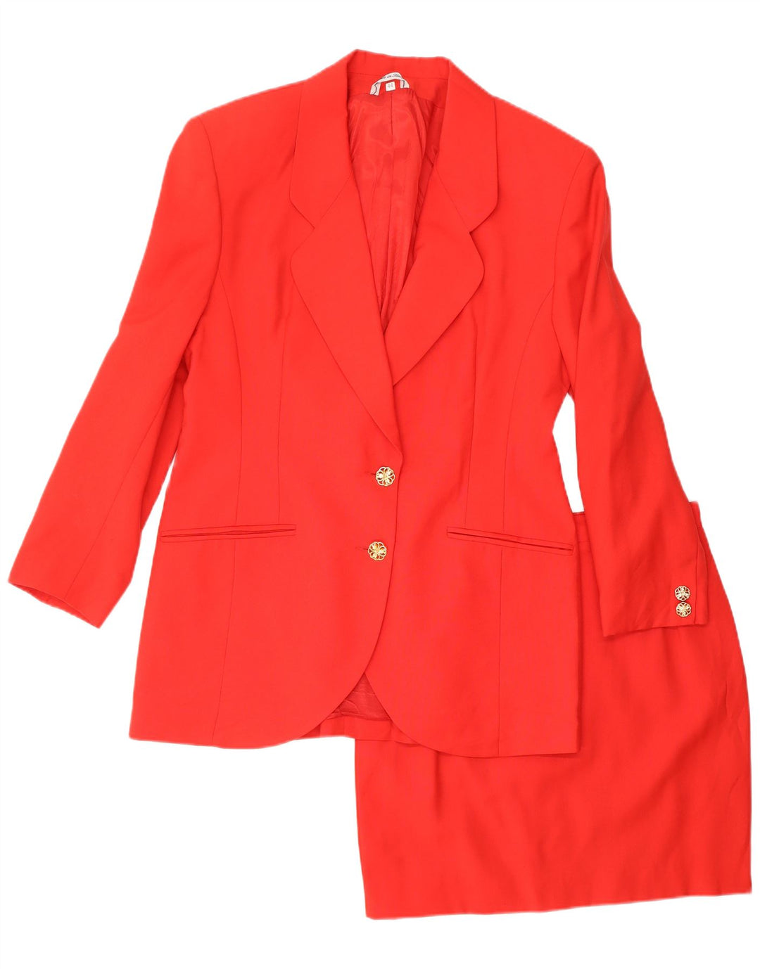 VINTAGE Mujer 2 Botones 2 Piezas Falda Set IT 44 Medio W26 Lana Roja