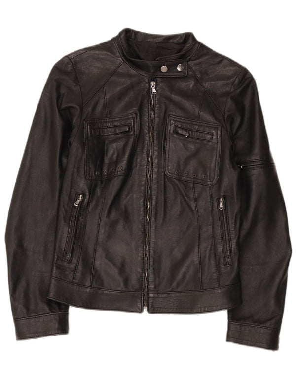 Vintage mujer cuero biker chaqueta IT 42 Medio Negro
