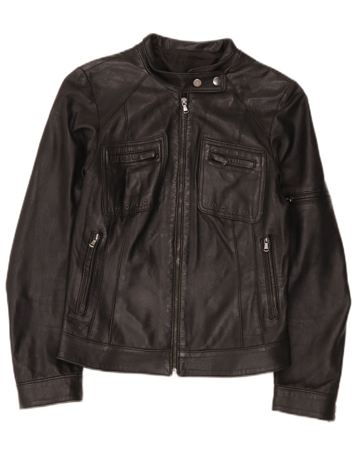 Vintage mujer cuero biker chaqueta IT 42 Medio Negro