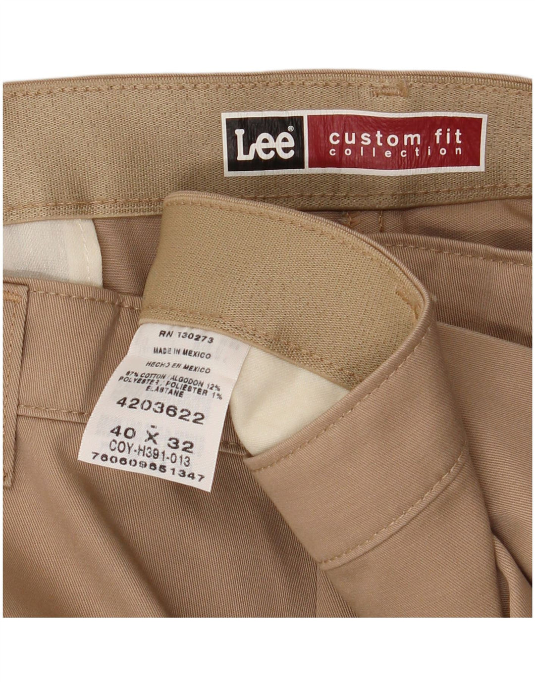 LEE Pantalones chinos rectos de ajuste personalizado para hombre W40 L32 Algodón beige