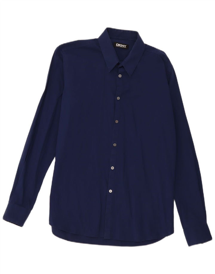 Camisa Dkny para hombre talla 16 grande algodón azul marino