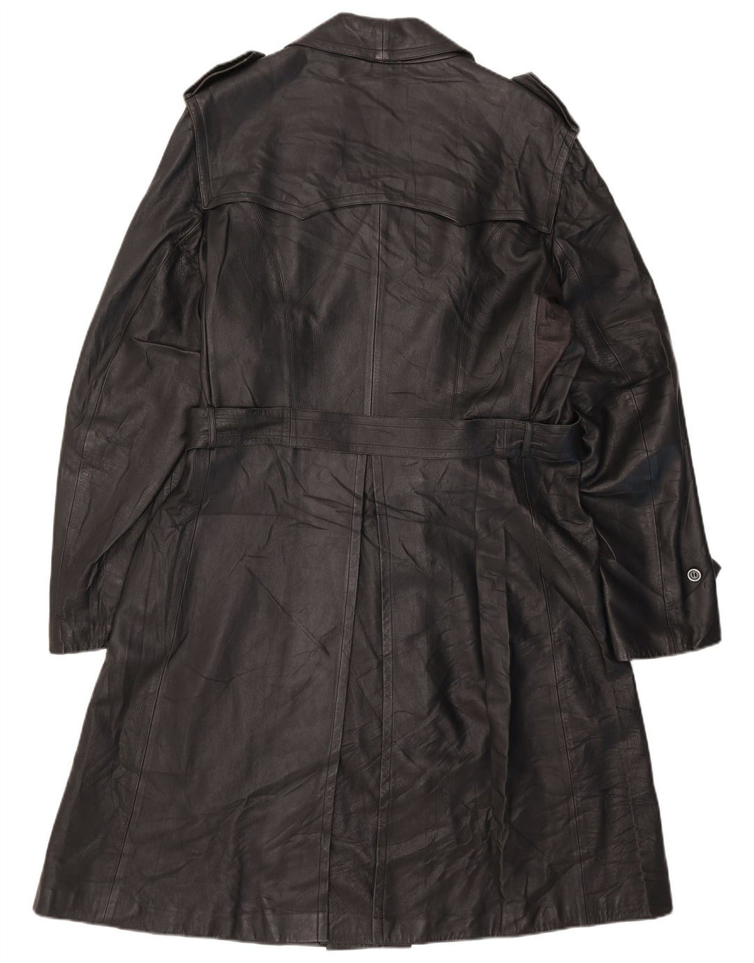 Vintage hombres cuero doble pecho abrigo Reino Unido 38 medio negro