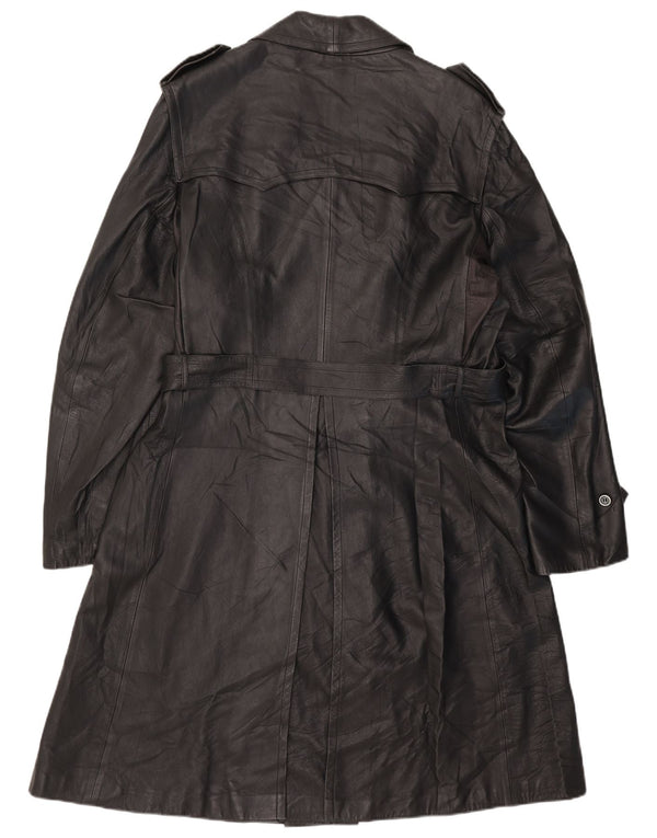 Vintage hombres cuero doble pecho abrigo Reino Unido 38 medio negro