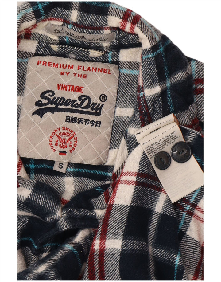 SUPERDRY Hombre Camisa De Franela Pequeña De Algodón A Cuadros Azul Marino