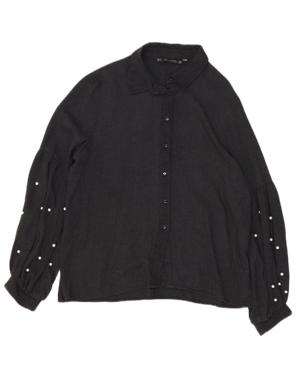 ZARA Blusa camisera extragrande para mujer UK 40 Small Viscosa gris