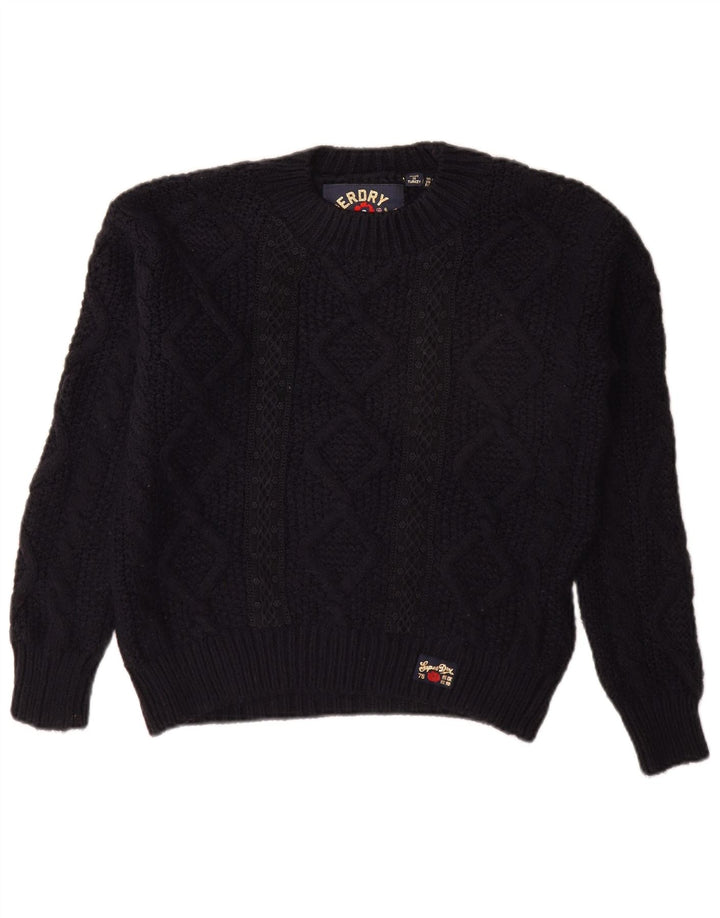 SUPERDRY Suéter tipo jersey de gran tamaño con cuello barco para mujer UK 8 Small Azul marino