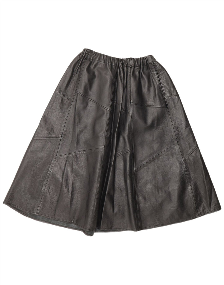 Vintage mujer cuero A-Line falda W30 medio negro