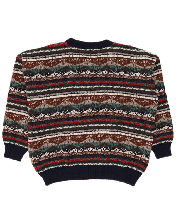 Vintage hombres cuello redondo jersey suéter XL multicolor Fair Isle
