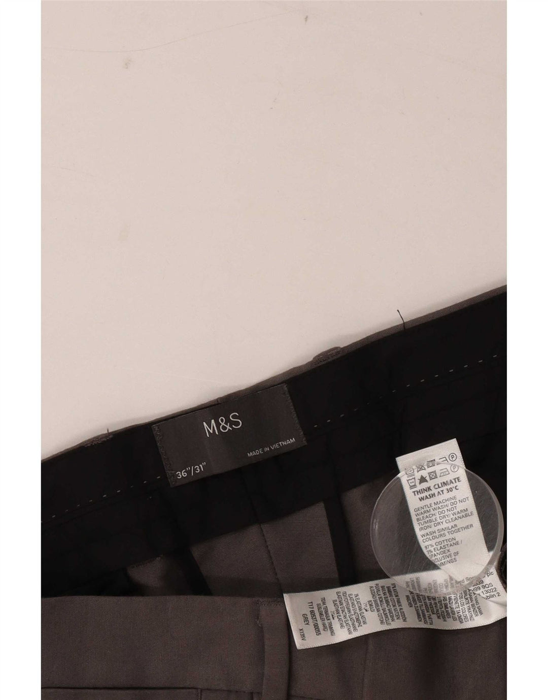 Marks & Spencer Pantalones de traje ajustados para hombre W36 L31 Algodón gris