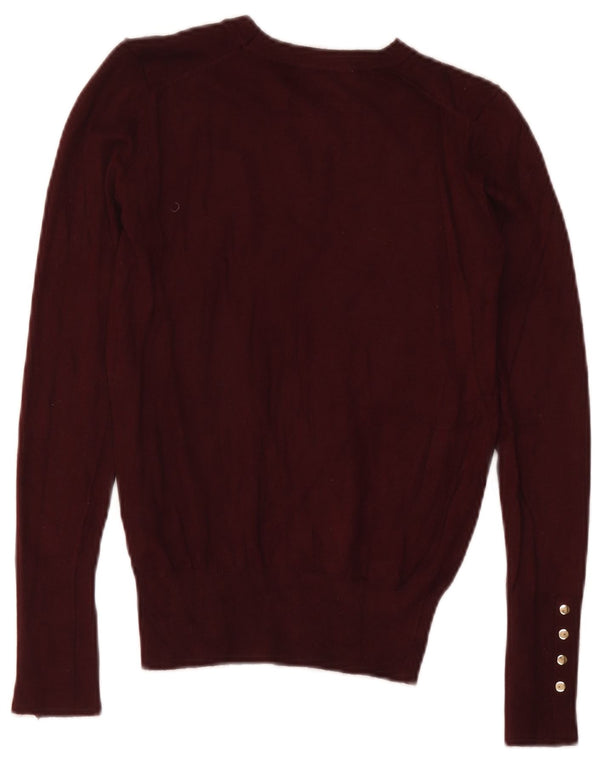 Zara Mujer Cuello Barco Jersey Jersey UK 8 Small Borgoña Viscosa