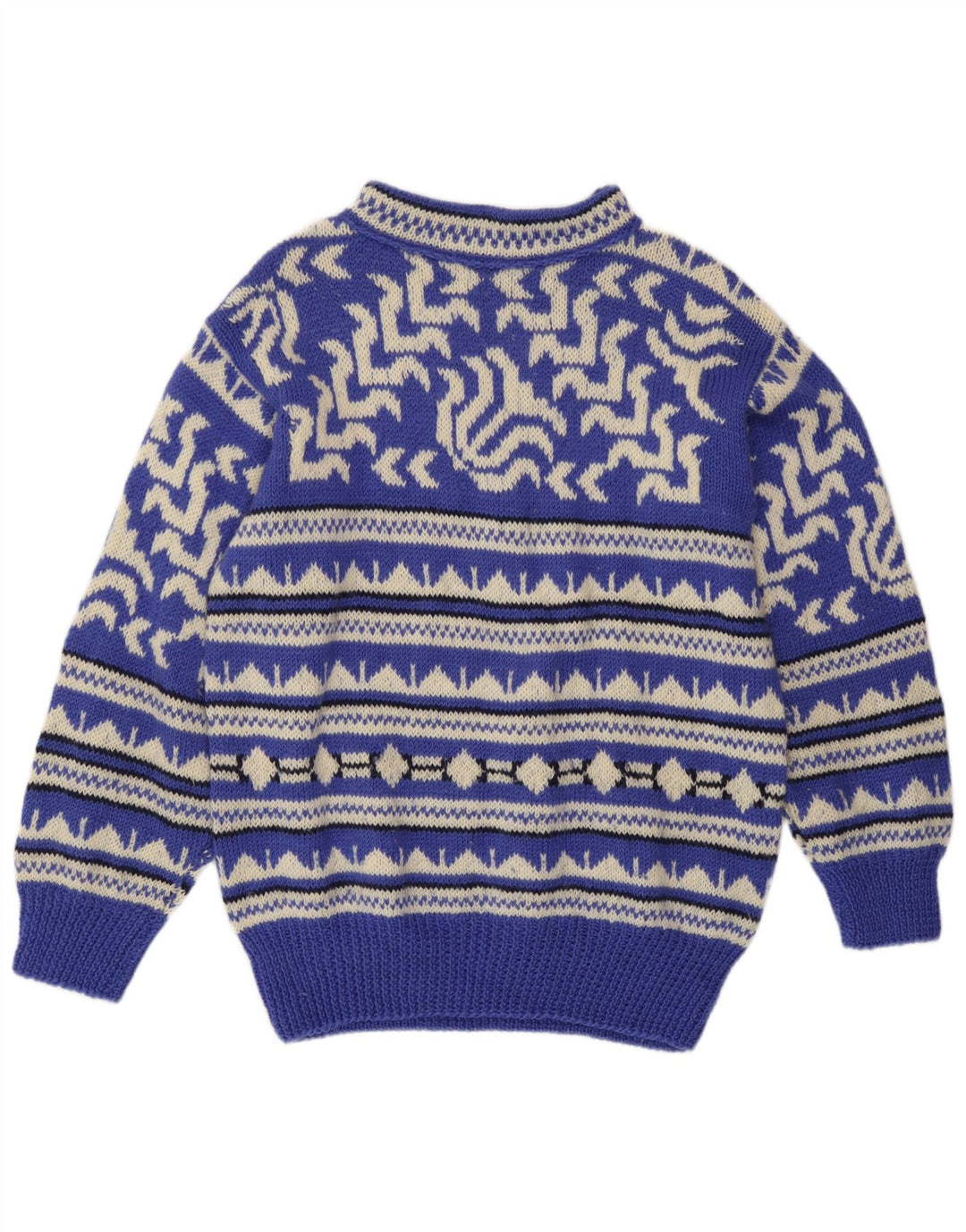 Vintage hombres tortuga cuello jumper suéter medio azul geométrico