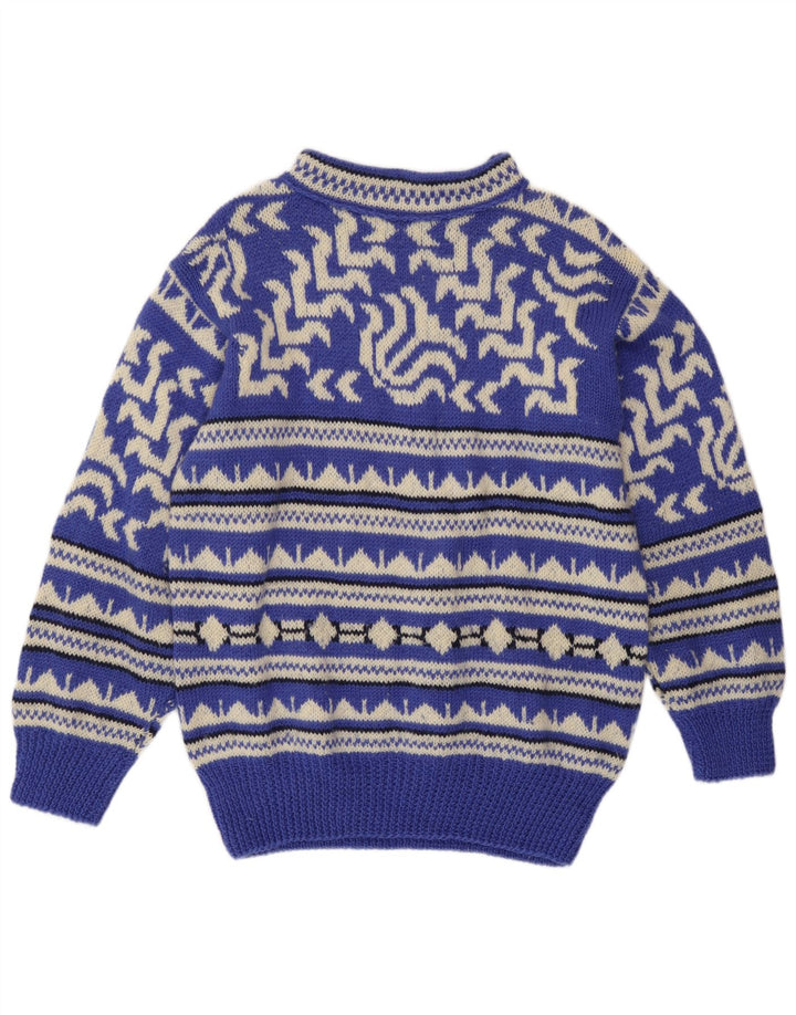 Vintage hombres tortuga cuello jumper suéter medio azul geométrico