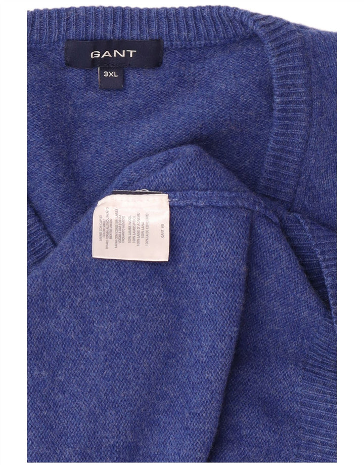 Gant Jersey con cuello en V para hombre, 3XL, azul, lana de cordero, clásico