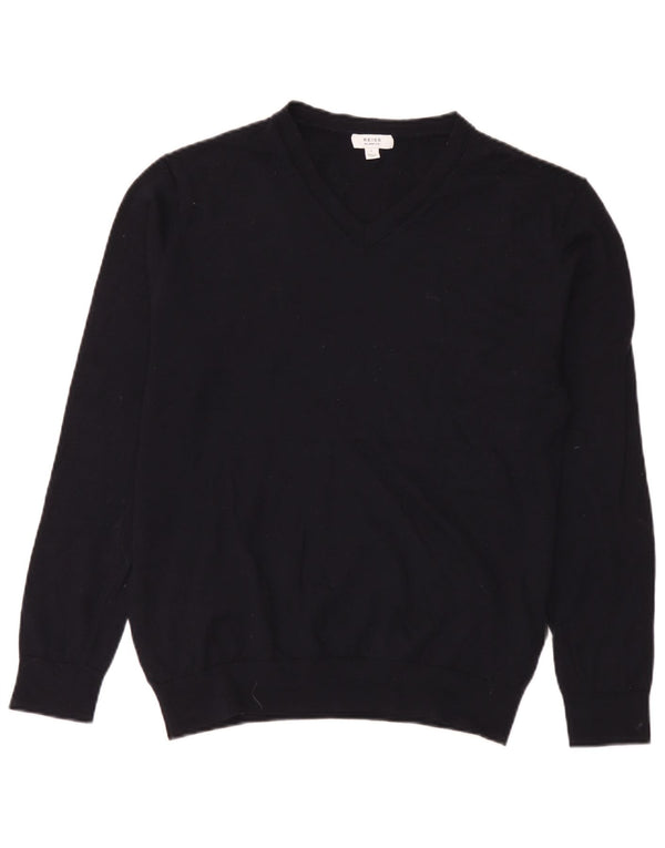Reiss Jersey con cuello en V para hombre de lana merino azul marino grande