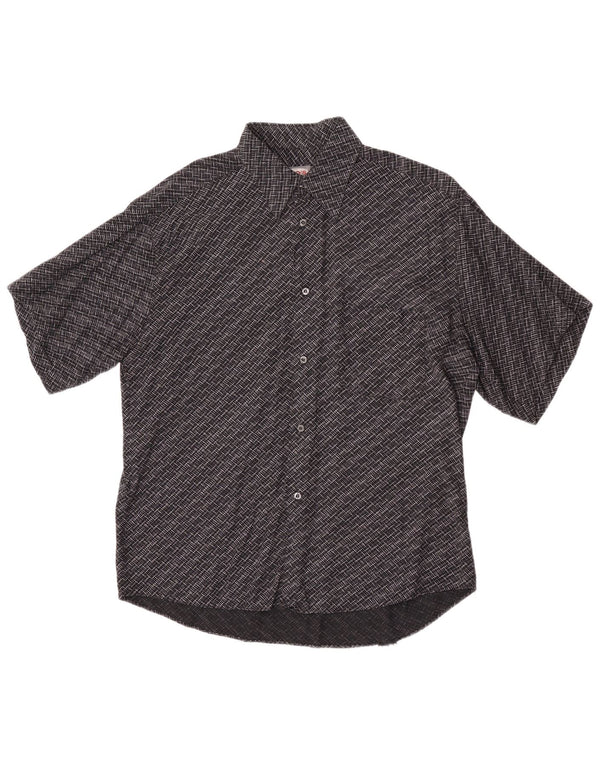 Tipo' S Camisa De Manga Corta Para Hombre Grande Viscosa Geométrica Negra