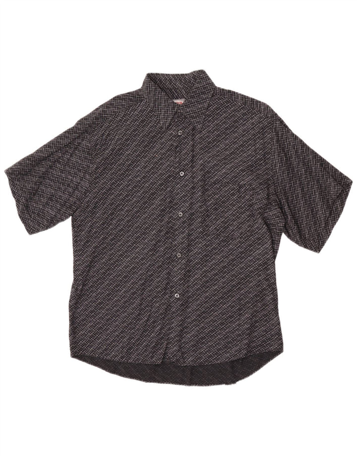 Tipo' S Camisa De Manga Corta Para Hombre Grande Viscosa Geométrica Negra