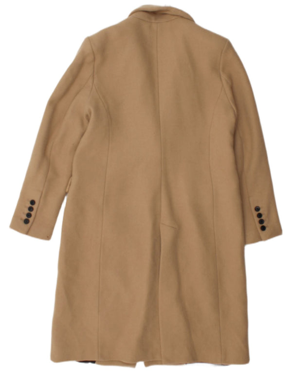 Zara Mujer Abrigo Cruzado UK 44 Poliéster Beige Medio