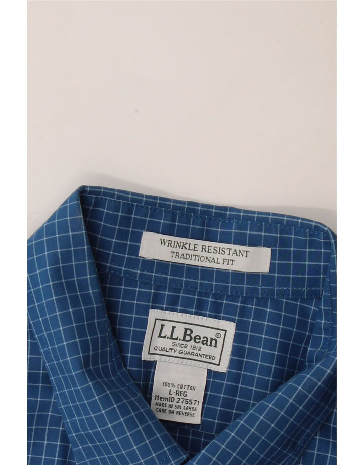 L.L.Bean Camisa de Manga Corta de Ajuste Tradicional para Hombre Algodón a Cuadros Azul Grande