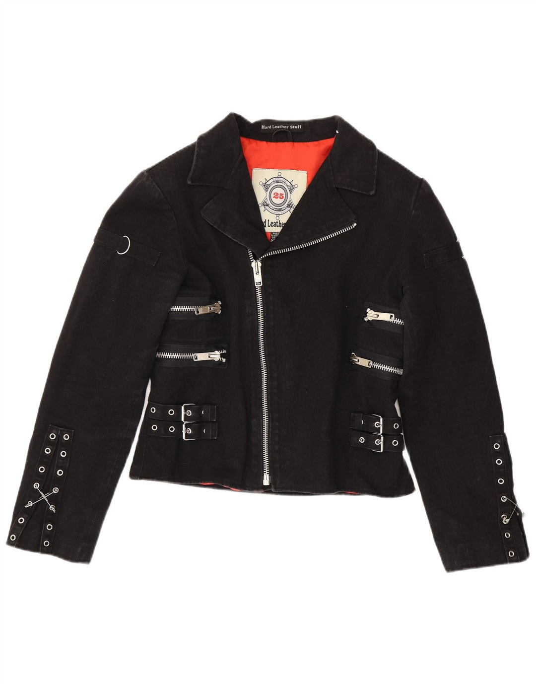 Hard Leather Stuff Chaqueta motera corta para mujer UK 20 2XL Algodón negro