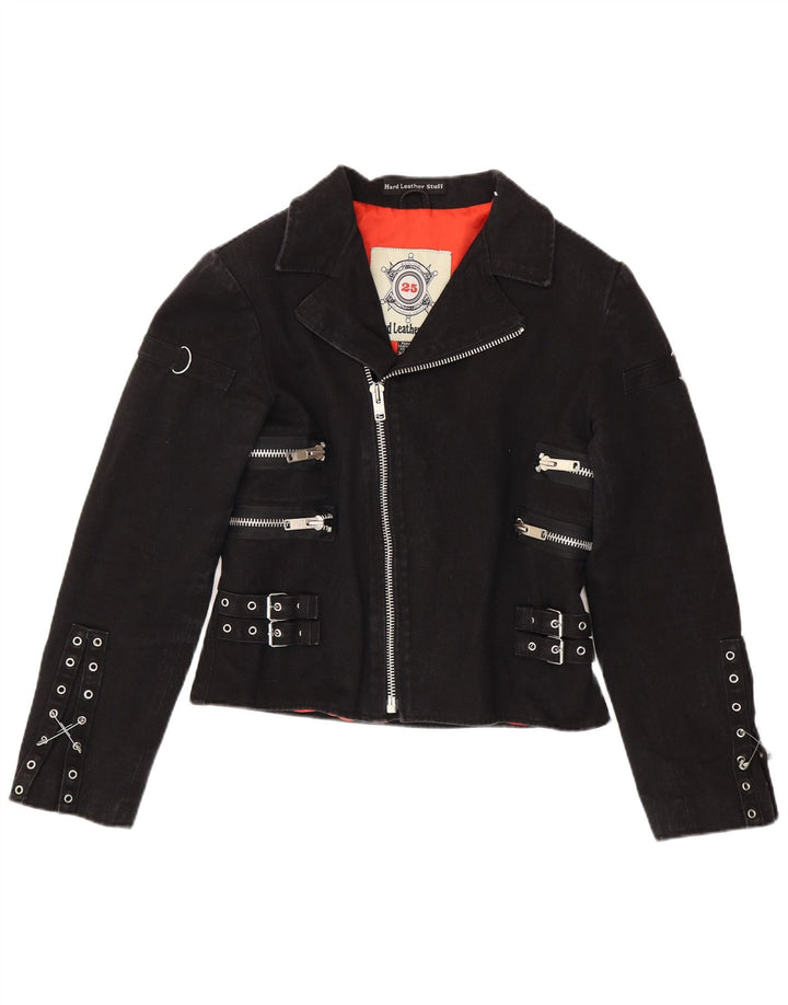 Hard Leather Stuff Chaqueta motera corta para mujer UK 20 2XL Algodón negro