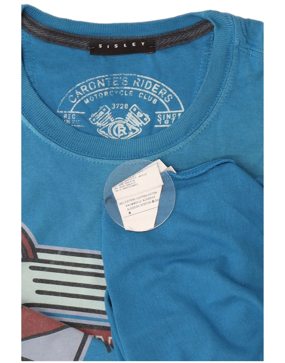 Sisley Hombre Camiseta Gráfica Top Small Azul Algodón