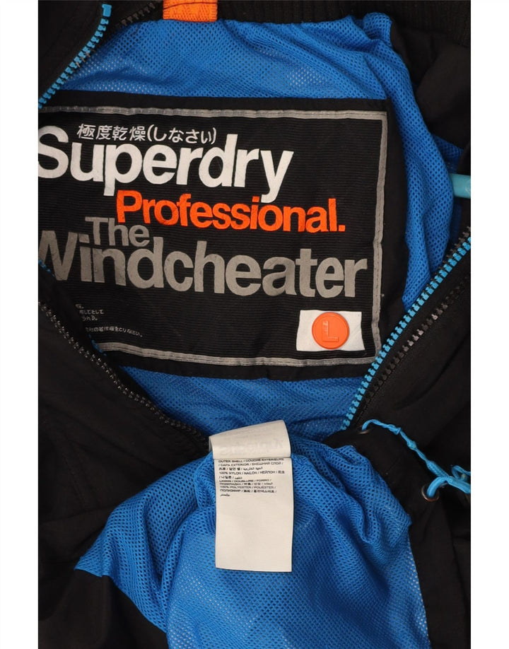 SUPERDRY Chaqueta impermeable The Windcheater para hombre, talla 40, nailon negro grande