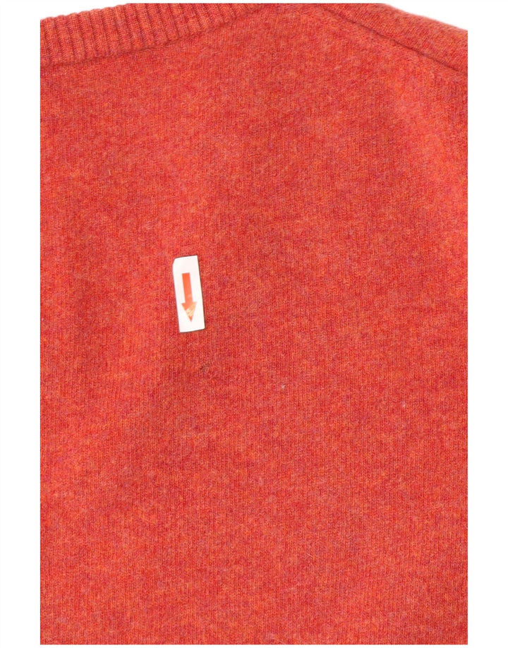 Vintage mujer V-cuello jumper suéter Reino Unido 12 medio rosa merino lana