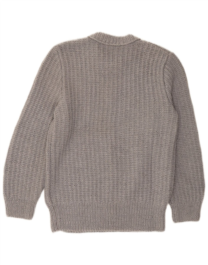 Vintage hombres barco cuello jumper suéter gris medio